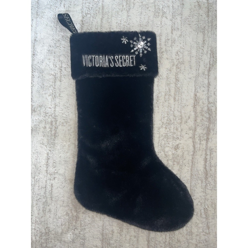 Victoria's Secret Luxe Faux Fur Snowflake Christmas Stocking 2019 Black